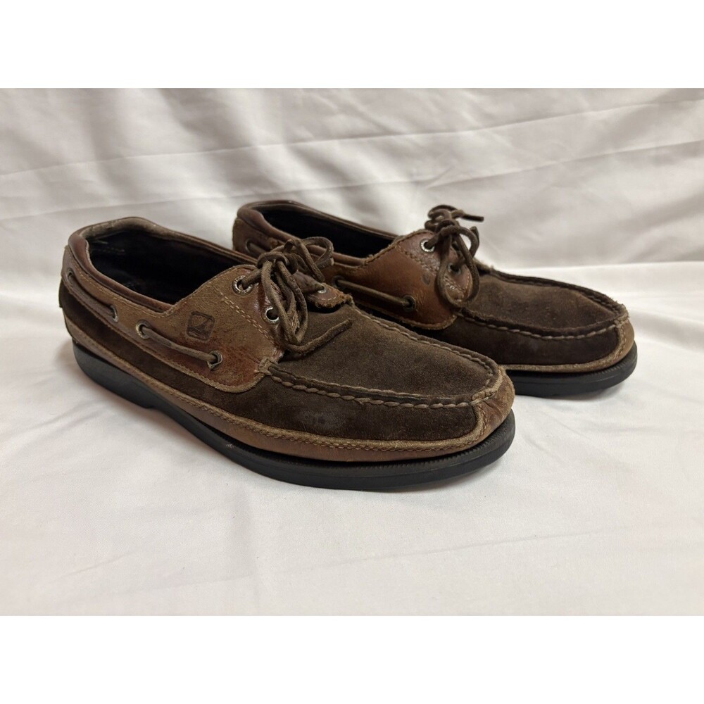 Sperry Top Sider Boat Shoes Mens 8M 2-Tone Brown Suede Leather 2 eye 0777896
